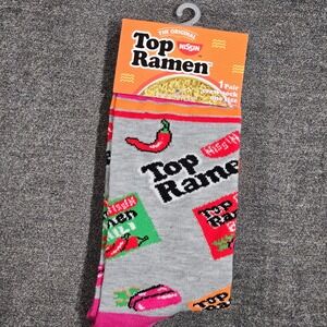 NEW Nissin Top Ramen Crew Socks Novelty Foodie Graphic Print One Size Gray Pink